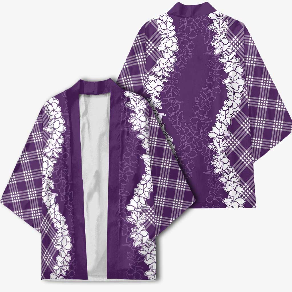 Hawaii Aloha Plumeria Lei Violet Palaka Kimono - Polynesian Pride