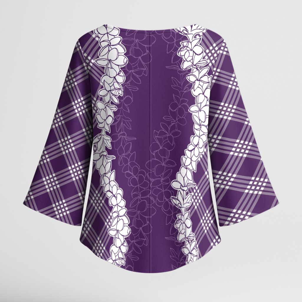 Hawaii Aloha Plumeria Lei Violet Palaka Kimono Sleeve Blouse - Polynesian Pride
