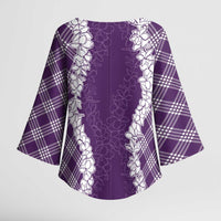 Hawaii Aloha Plumeria Lei Violet Palaka Kimono Sleeve Blouse - Polynesian Pride