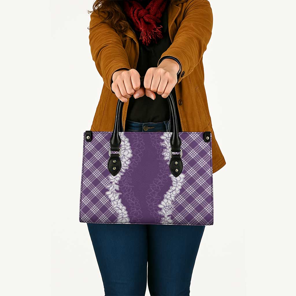 Hawaii Aloha Plumeria Lei Violet Palaka Leather Bag - Polynesian Pride