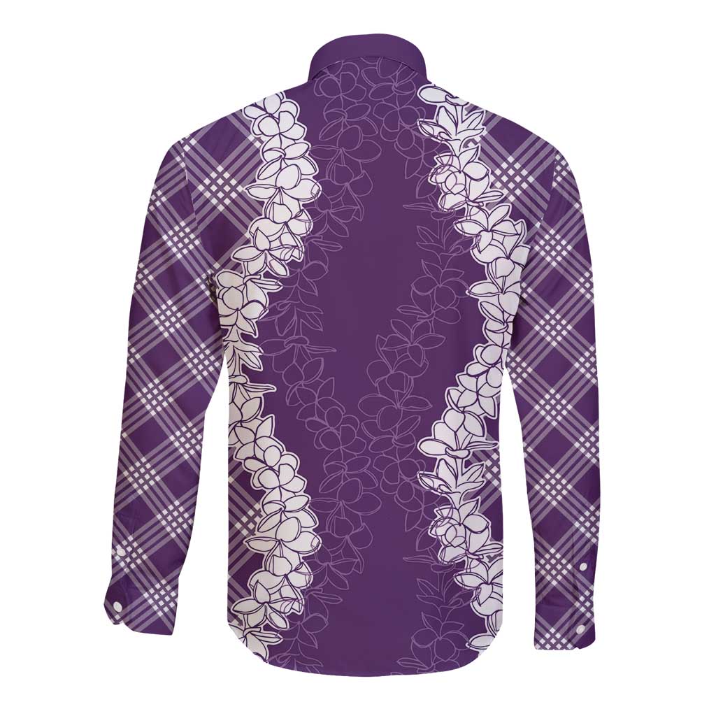 Hawaii Aloha Plumeria Lei Violet Palaka Long Sleeve Button Shirt - Polynesian Pride