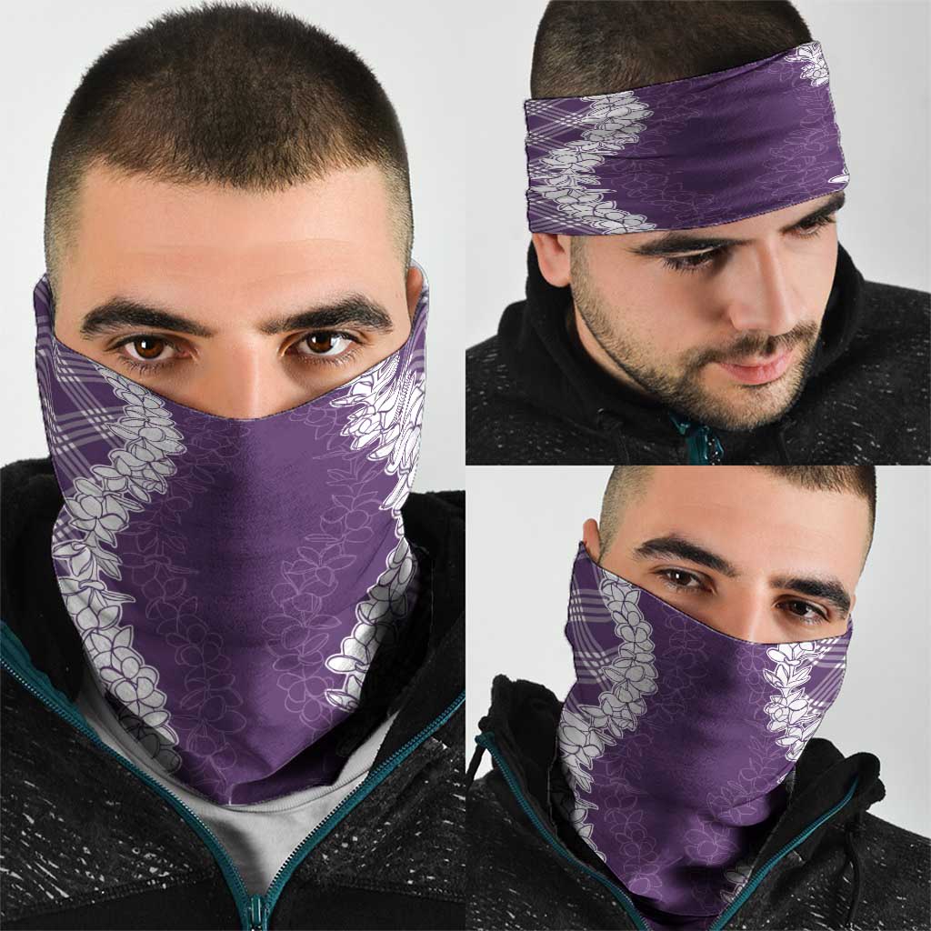 Hawaii Aloha Plumeria Lei Violet Palaka Neck Gaiter - Polynesian Pride
