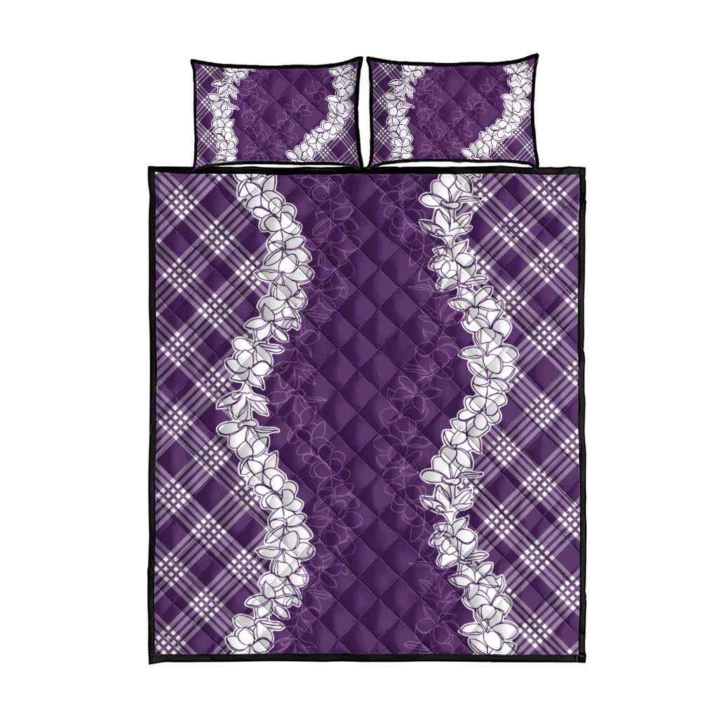 Hawaii Aloha Plumeria Lei Violet Palaka Quilt Bed Set LT7 - Polynesian Pride