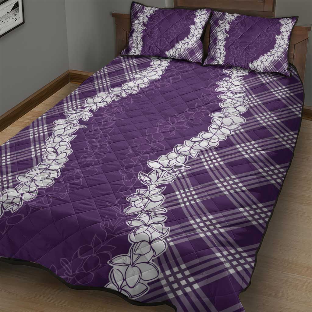 Hawaii Aloha Plumeria Lei Violet Palaka Quilt Bed Set LT7 - Polynesian Pride