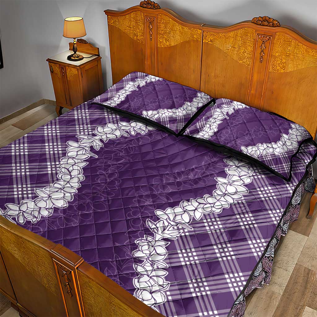 Hawaii Aloha Plumeria Lei Violet Palaka Quilt Bed Set LT7 - Polynesian Pride