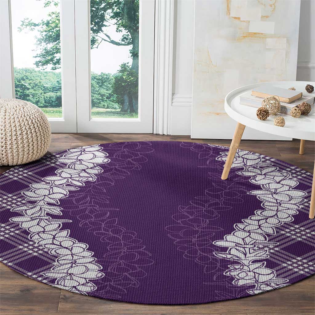 Hawaii Aloha Plumeria Lei Violet Palaka Round Carpet - Polynesian Pride