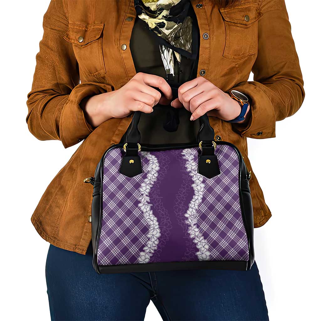 Hawaii Aloha Plumeria Lei Violet Palaka Shoulder Handbag - Polynesian Pride