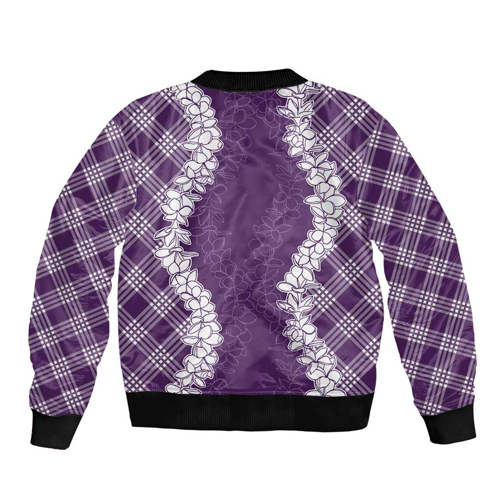 Hawaii Aloha Plumeria Lei Violet Palaka Sleeve Zip Bomber Jacket - Polynesian Pride