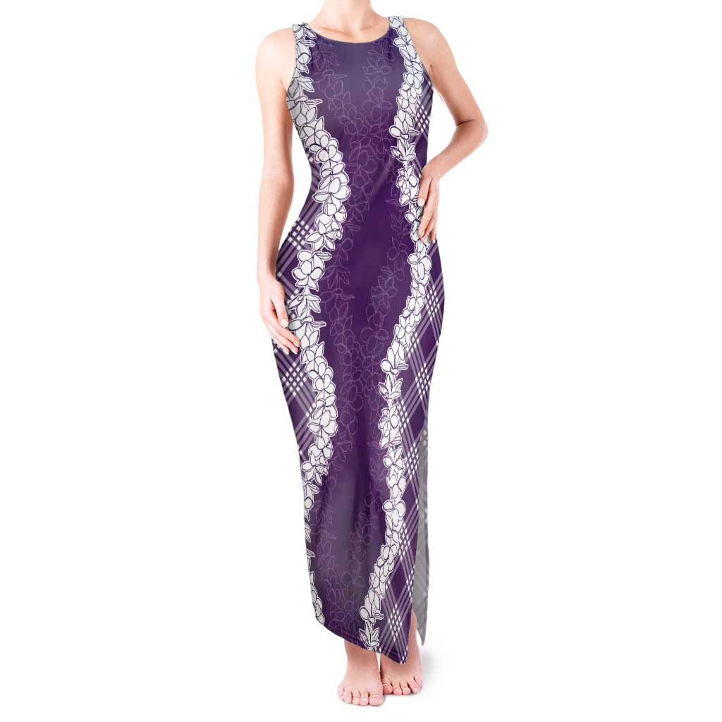 Hawaii Aloha Plumeria Lei Violet Palaka Tank Maxi Dress - Polynesian Pride