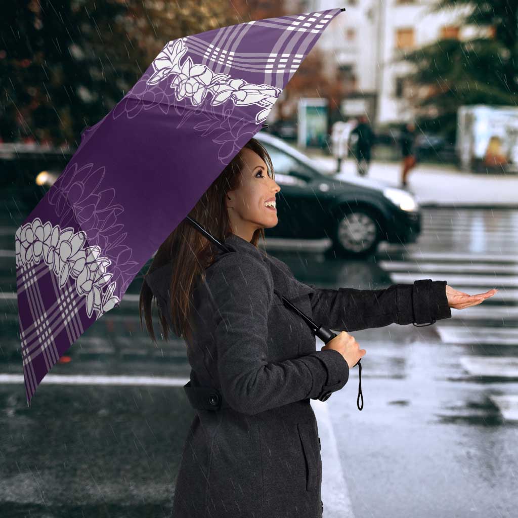 Hawaii Aloha Plumeria Lei Violet Palaka Umbrella - Polynesian Pride