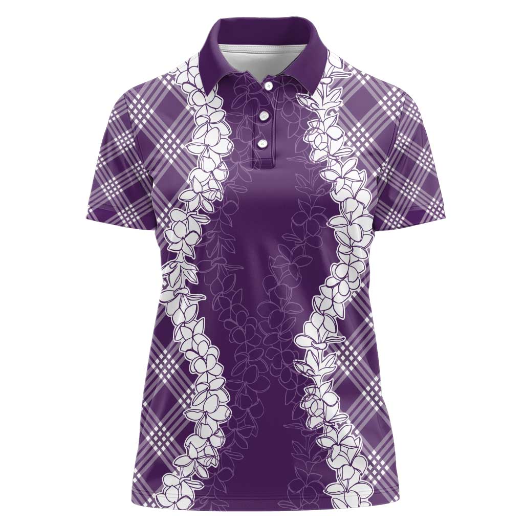 Hawaii Aloha Plumeria Lei Violet Palaka Women Polo Shirt - Polynesian Pride