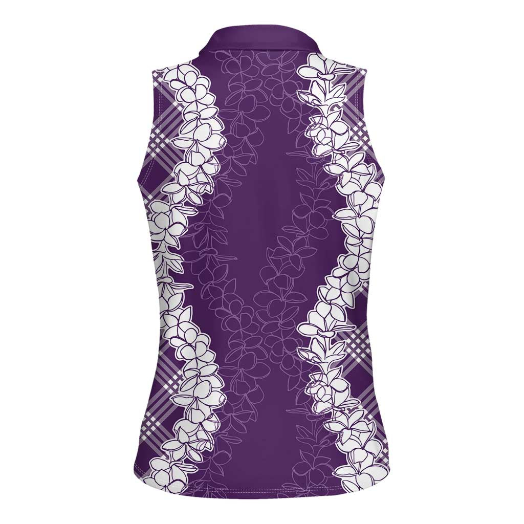 Hawaii Aloha Plumeria Lei Violet Palaka Women Sleeveless Polo Shirt LT7 - Polynesian Pride