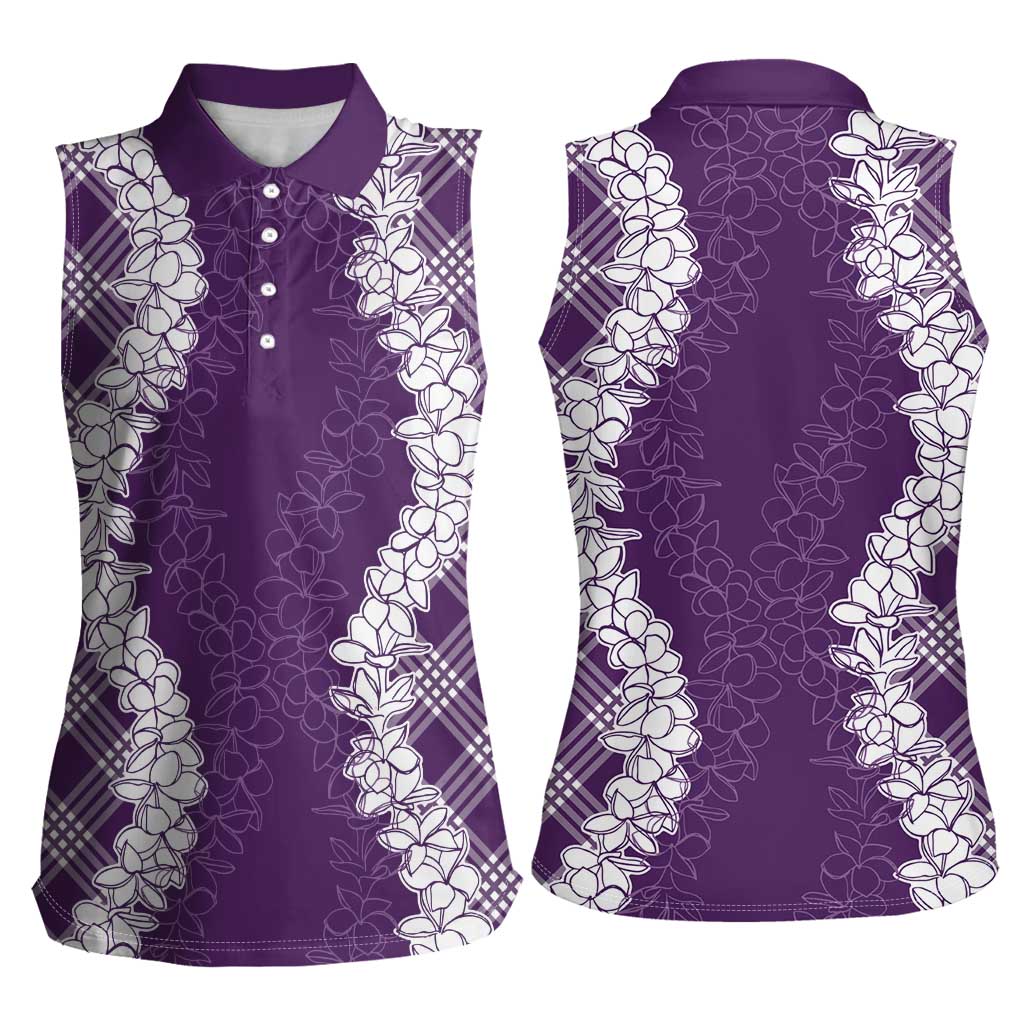 Hawaii Aloha Plumeria Lei Violet Palaka Women Sleeveless Polo Shirt LT7 - Polynesian Pride