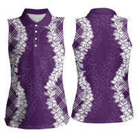 Hawaii Aloha Plumeria Lei Violet Palaka Women Sleeveless Polo Shirt LT7 - Polynesian Pride