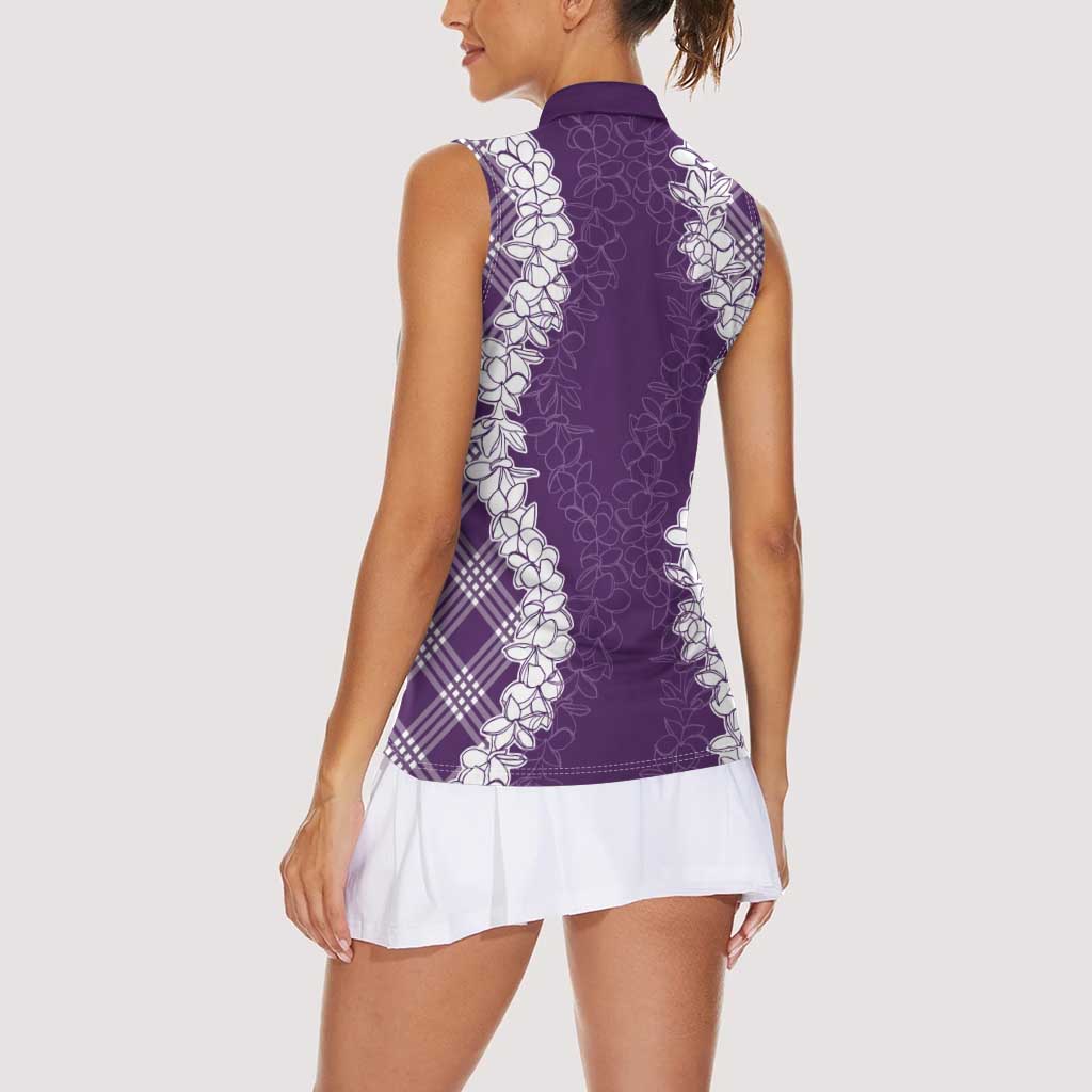 Hawaii Aloha Plumeria Lei Violet Palaka Women Sleeveless Polo Shirt LT7 - Polynesian Pride