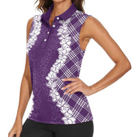 Hawaii Aloha Plumeria Lei Violet Palaka Women Sleeveless Polo Shirt LT7 - Polynesian Pride