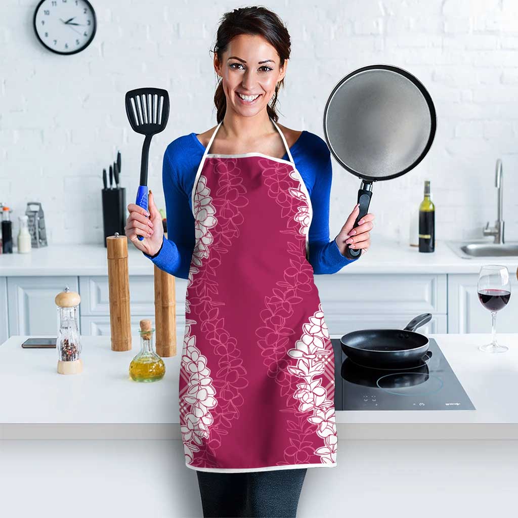 Hawaii Aloha Plumeria Lei Fuschia Palaka Apron - Polynesian Pride