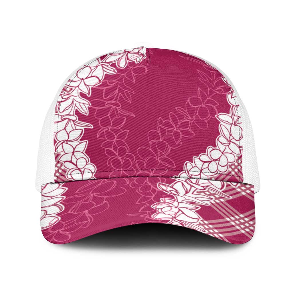 Hawaii Aloha Plumeria Lei Fuschia Palaka Baseball Net Cap - Polynesian Pride