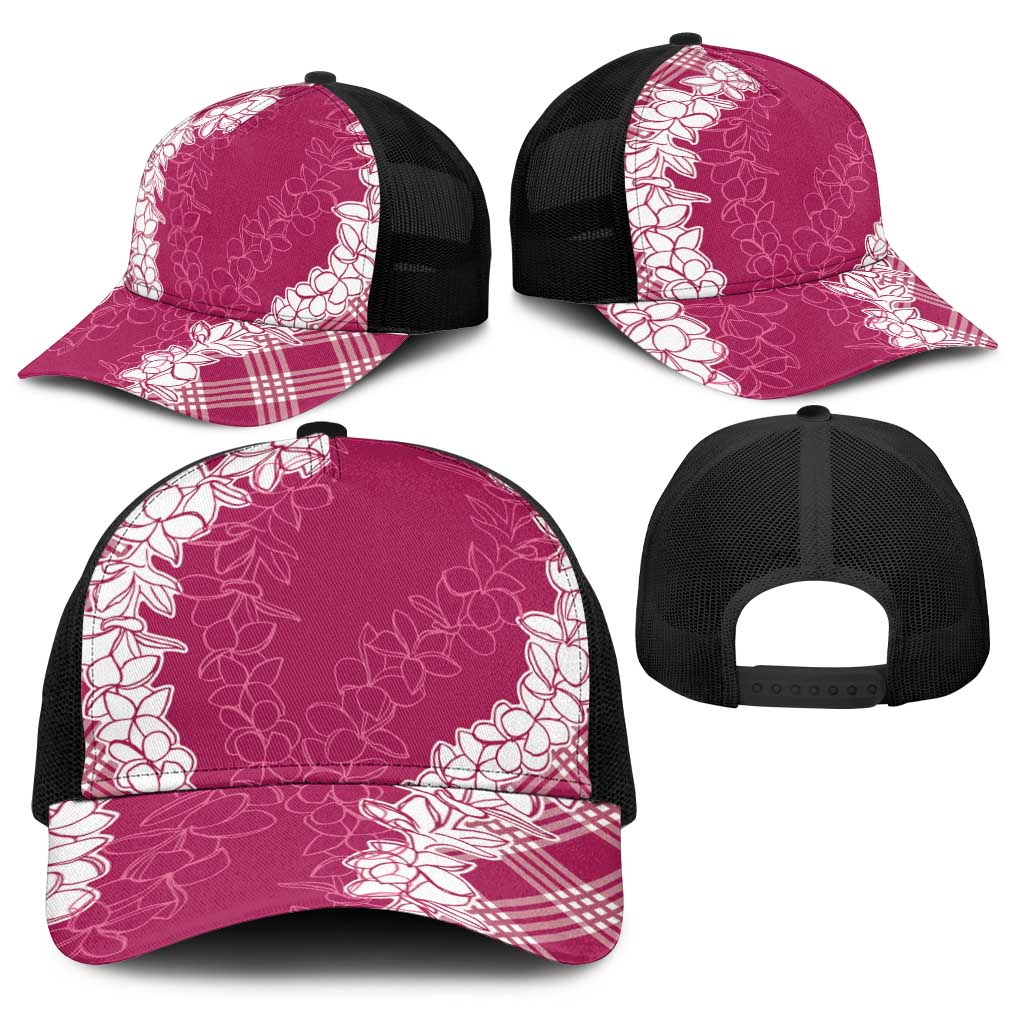 Hawaii Aloha Plumeria Lei Fuschia Palaka Baseball Net Cap - Polynesian Pride