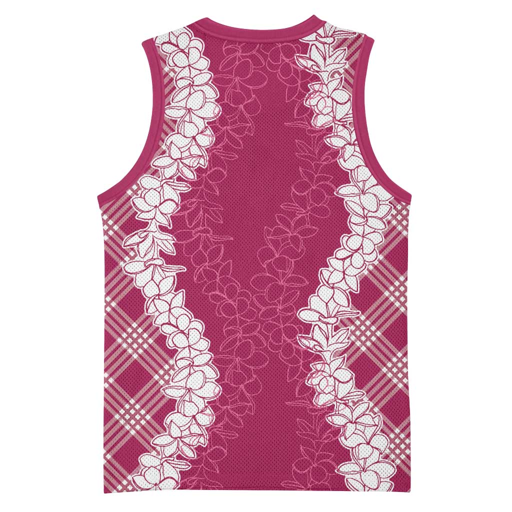 Hawaii Aloha Plumeria Lei Fuschia Palaka Basketball Jersey - Polynesian Pride