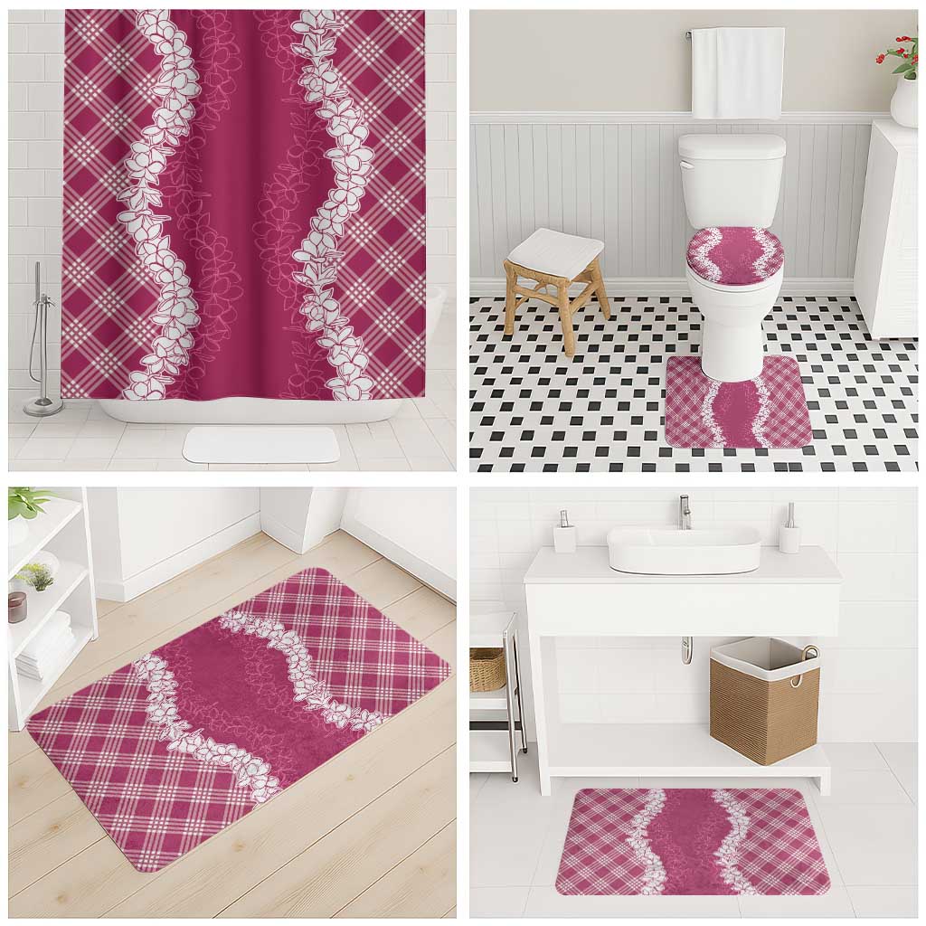 Hawaii Aloha Plumeria Lei Fuschia Palaka Bathroom Set - Polynesian Pride
