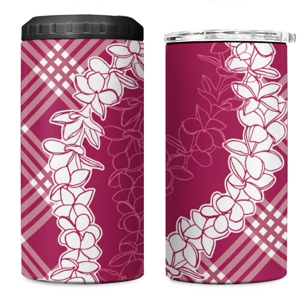 Hawaii Aloha Plumeria Lei Fuschia Palaka 4 in 1 Can Cooler Tumbler LT7 One Size: 16 oz Fuschia - Polynesian Pride