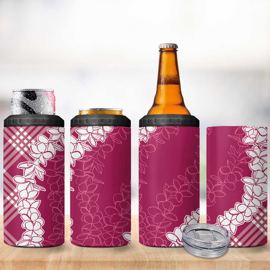 Hawaii Aloha Plumeria Lei Fuschia Palaka 4 in 1 Can Cooler Tumbler LT7 - Polynesian Pride