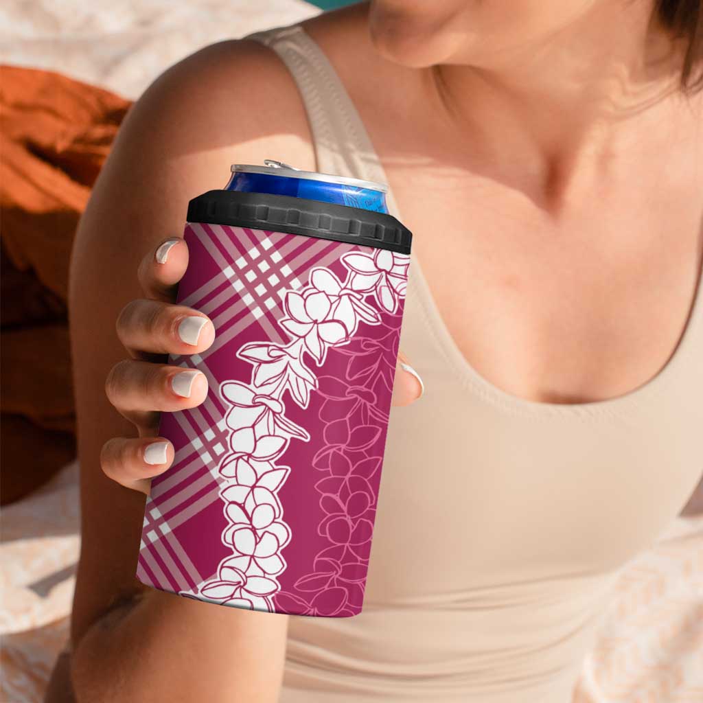 Hawaii Aloha Plumeria Lei Fuschia Palaka 4 in 1 Can Cooler Tumbler LT7 - Polynesian Pride