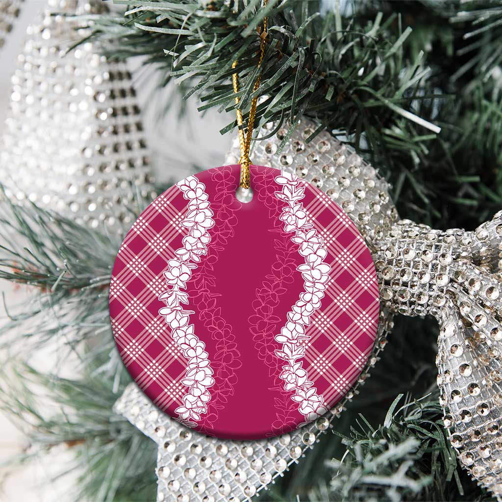 Hawaii Aloha Plumeria Lei Fuschia Palaka Ceramic Ornament - Polynesian Pride