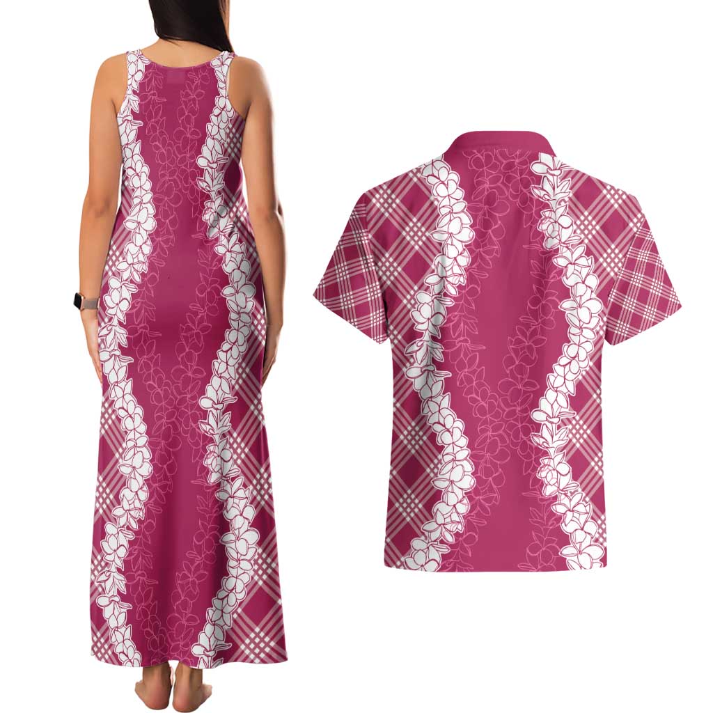 Hawaii Aloha Plumeria Lei Fuschia Palaka Couples Matching Tank Maxi Dress and Hawaiian Shirt LT7 - Polynesian Pride