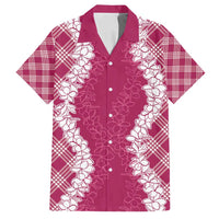 Hawaii Aloha Plumeria Lei Fuschia Palaka Family Matching Long Sleeve Bodycon Dress and Hawaiian Shirt LT7 Dad's Shirt - Short Sleeve Fuschia - Polynesian Pride