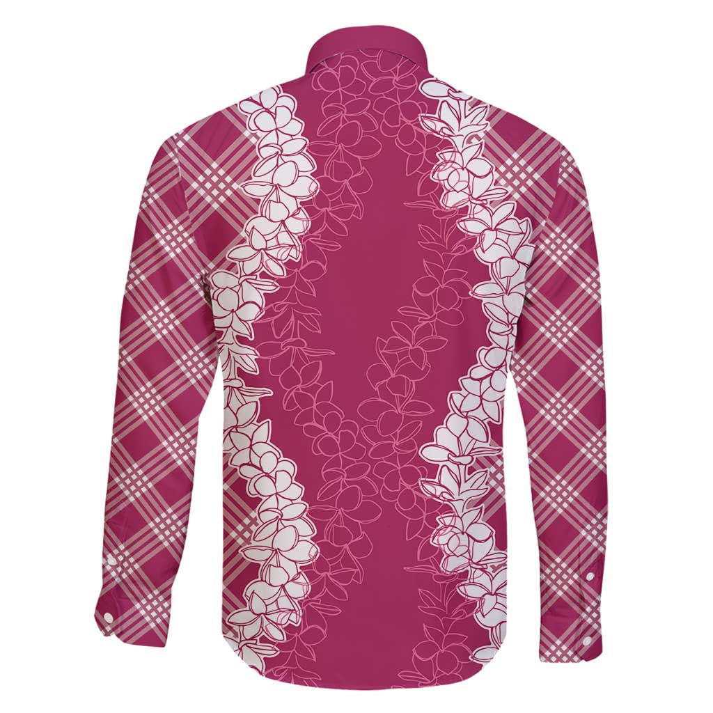 Hawaii Aloha Plumeria Lei Fuschia Palaka Family Matching Long Sleeve Bodycon Dress and Hawaiian Shirt LT7 - Polynesian Pride