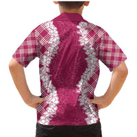 Hawaii Aloha Plumeria Lei Fuschia Palaka Family Matching Mermaid Dress and Hawaiian Shirt LT7 - Polynesian Pride