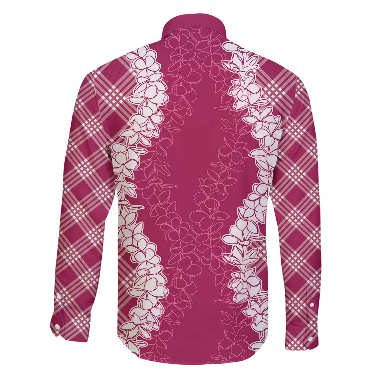Hawaii Aloha Plumeria Lei Fuschia Palaka Family Matching Off The Shoulder Long Sleeve Dress and Hawaiian Shirt LT7 - Polynesian Pride