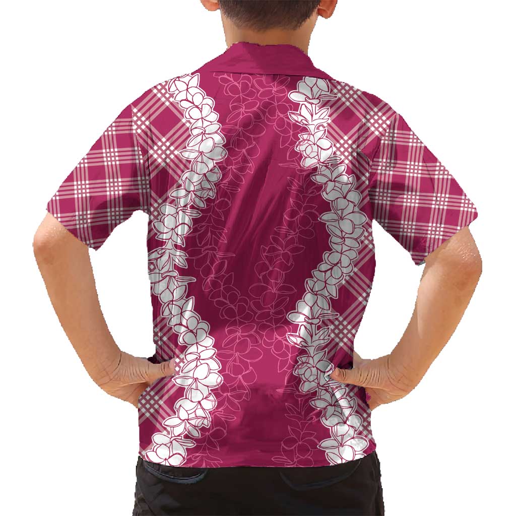 Hawaii Aloha Plumeria Lei Fuschia Palaka Family Matching Off Shoulder Maxi Dress and Hawaiian Shirt LT7 - Polynesian Pride