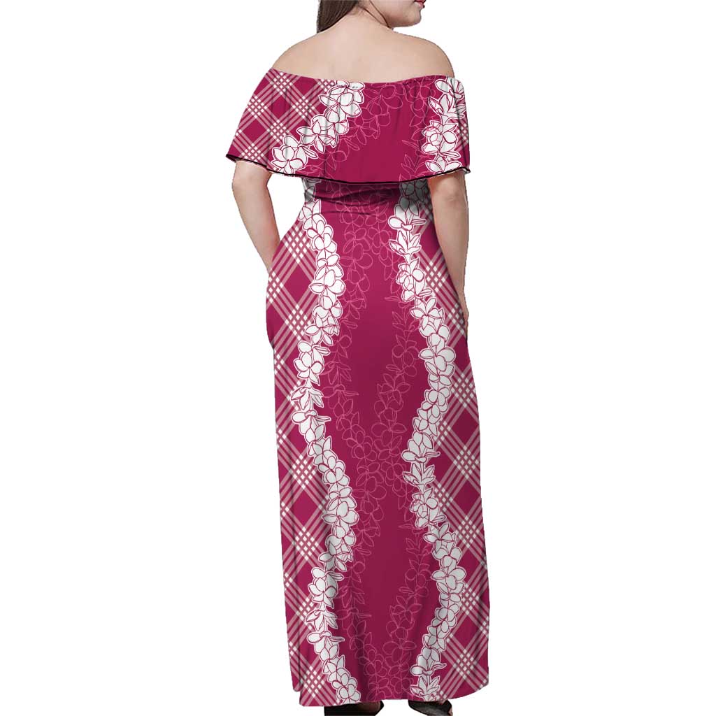 Hawaii Aloha Plumeria Lei Fuschia Palaka Family Matching Off Shoulder Maxi Dress and Hawaiian Shirt LT7 - Polynesian Pride
