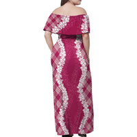 Hawaii Aloha Plumeria Lei Fuschia Palaka Family Matching Off Shoulder Maxi Dress and Hawaiian Shirt LT7 - Polynesian Pride