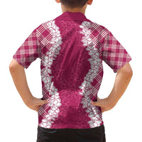 Hawaii Aloha Plumeria Lei Fuschia Palaka Family Matching Off Shoulder Short Dress and Hawaiian Shirt LT7 - Polynesian Pride