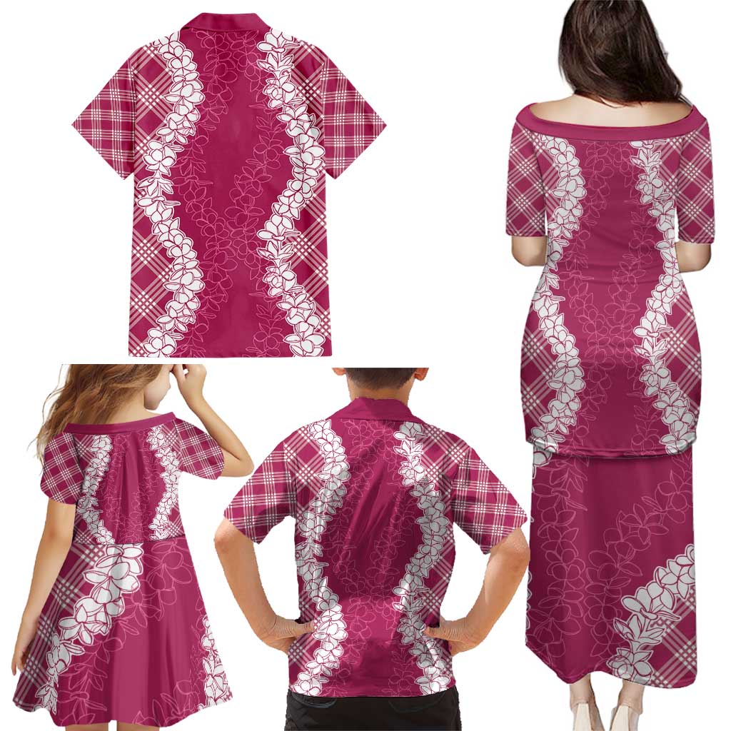 Hawaii Aloha Plumeria Lei Fuschia Palaka Family Matching Puletasi and Hawaiian Shirt LT7 - Polynesian Pride