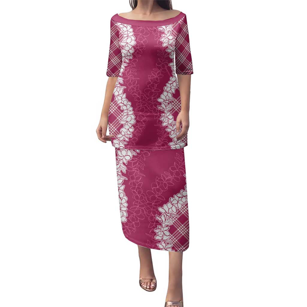 Hawaii Aloha Plumeria Lei Fuschia Palaka Family Matching Puletasi and Hawaiian Shirt LT7 Mom's Dress Fuschia - Polynesian Pride