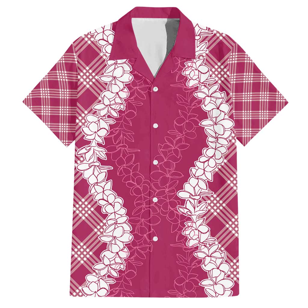 Hawaii Aloha Plumeria Lei Fuschia Palaka Family Matching Short Sleeve Bodycon Dress and Hawaiian Shirt LT7 Dad's Shirt - Short Sleeve Fuschia - Polynesian Pride