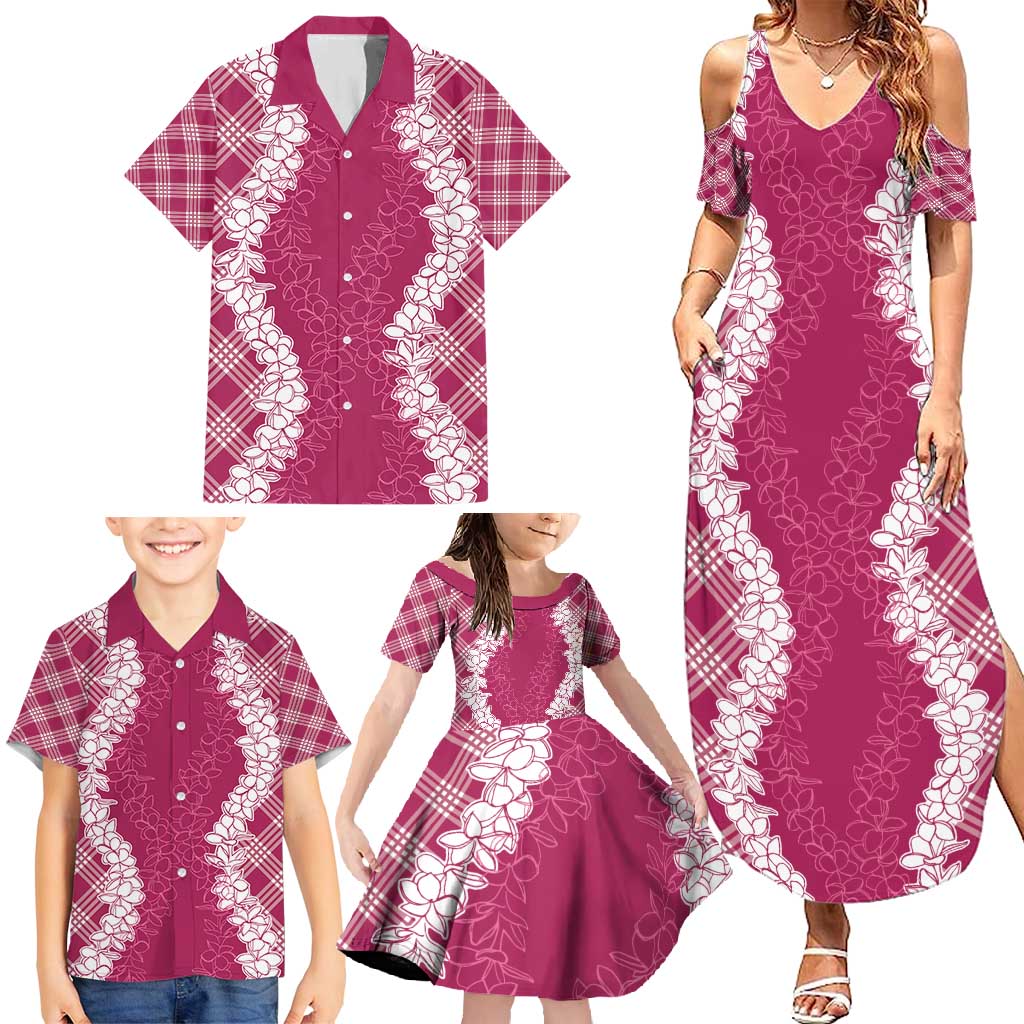 Hawaii Aloha Plumeria Lei Fuschia Palaka Family Matching Summer Maxi Dress and Hawaiian Shirt LT7 - Polynesian Pride