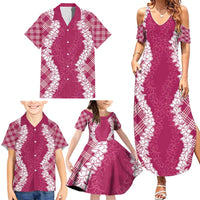 Hawaii Aloha Plumeria Lei Fuschia Palaka Family Matching Summer Maxi Dress and Hawaiian Shirt LT7 - Polynesian Pride