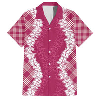 Hawaii Aloha Plumeria Lei Fuschia Palaka Family Matching Summer Maxi Dress and Hawaiian Shirt LT7 Dad's Shirt - Short Sleeve Fuschia - Polynesian Pride