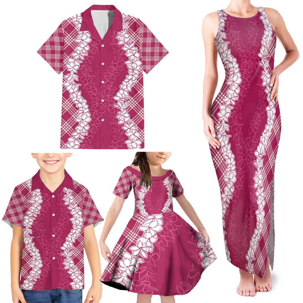 Hawaii Aloha Plumeria Lei Fuschia Palaka Family Matching Tank Maxi Dress and Hawaiian Shirt LT7 - Polynesian Pride