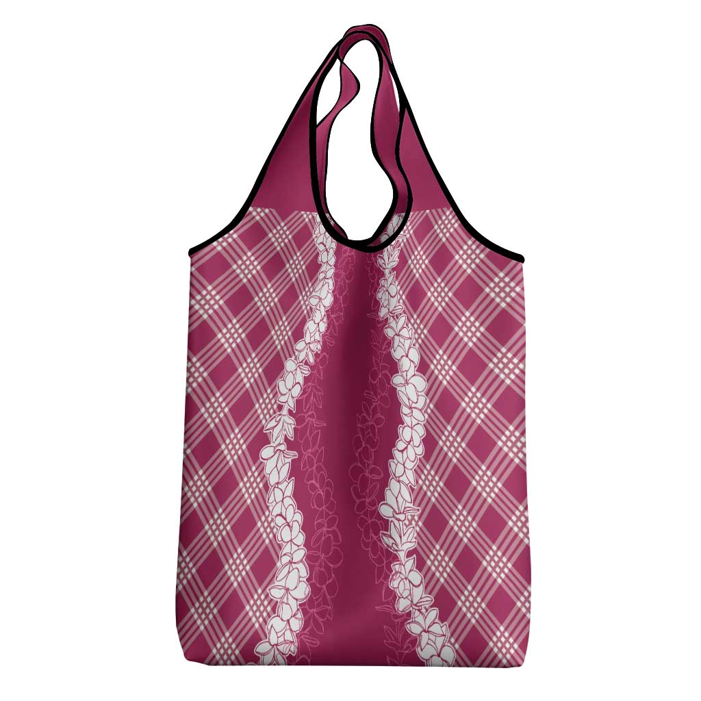 Hawaii Aloha Plumeria Lei Fuschia Palaka Grocery Bag - Polynesian Pride