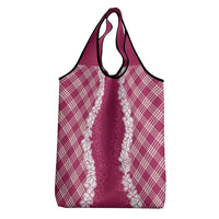 Hawaii Aloha Plumeria Lei Fuschia Palaka Grocery Bag - Polynesian Pride