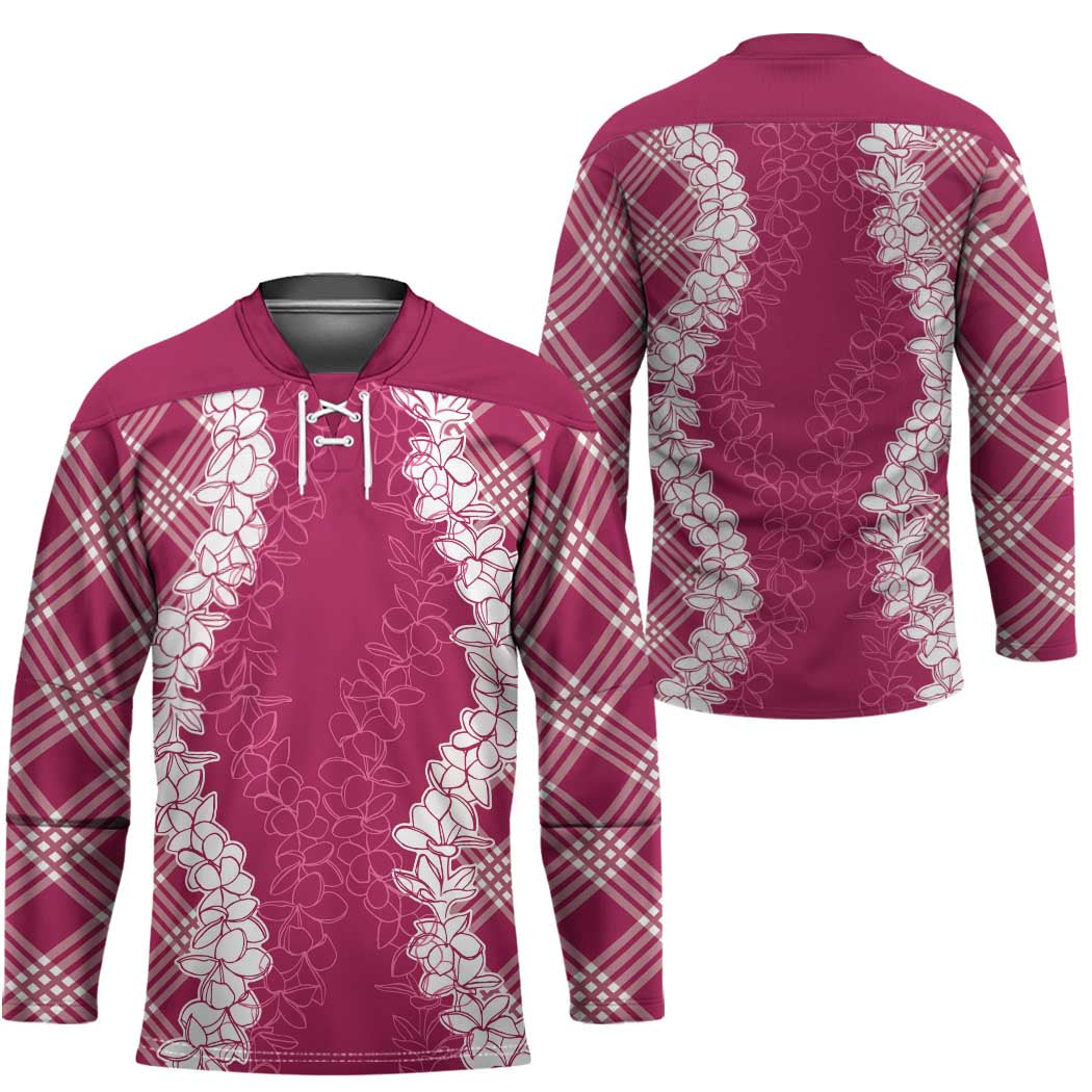 Hawaii Aloha Plumeria Lei Fuschia Palaka Hockey Jersey - Polynesian Pride