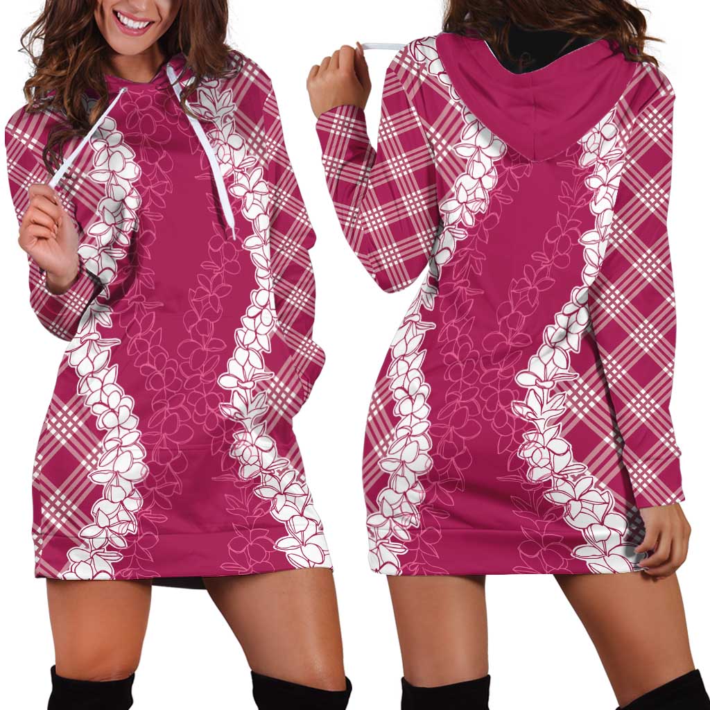 Hawaii Aloha Plumeria Lei Fuschia Palaka Hoodie Dress LT7 - Polynesian Pride