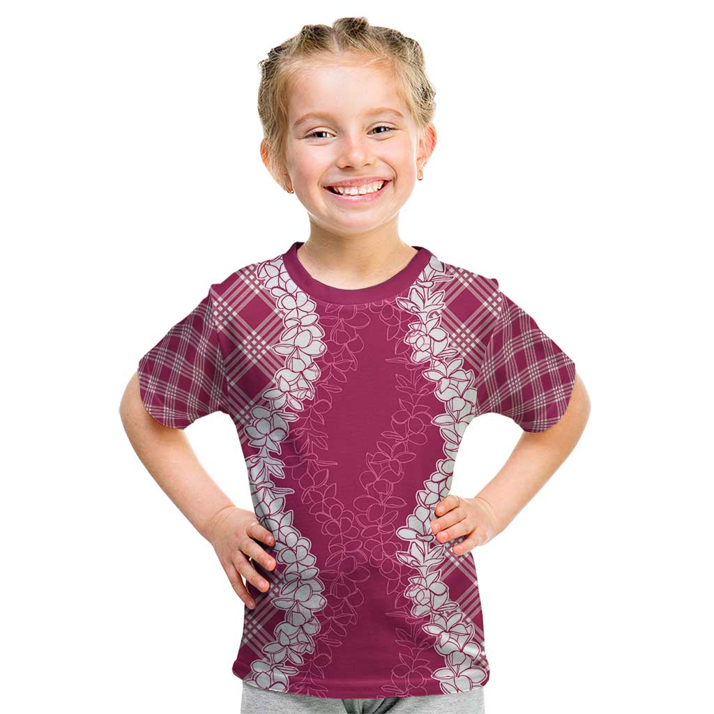 Hawaii Aloha Plumeria Lei Fuschia Palaka Kid T Shirt - Polynesian Pride
